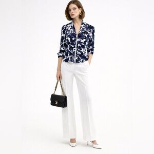 Joseph Ribkoff navy blue and white floral zip front 3/4 sleeve blazer jacket. 12